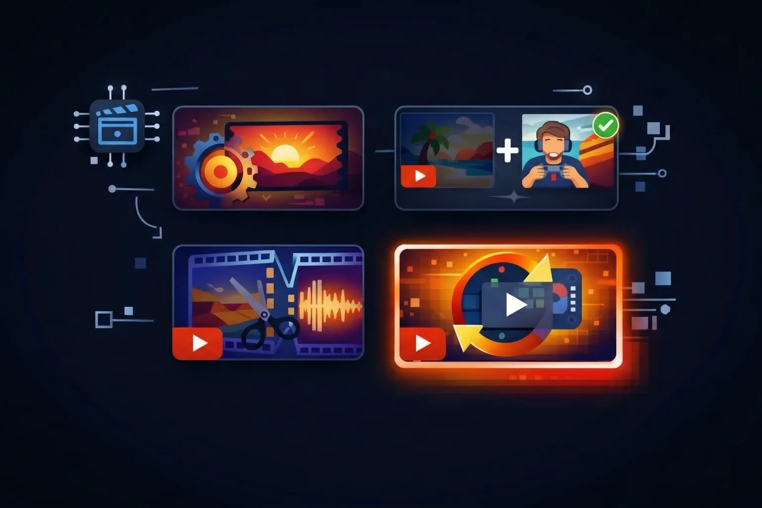 Video API concept showing deterministic clip merging and slideshow rendering workflows